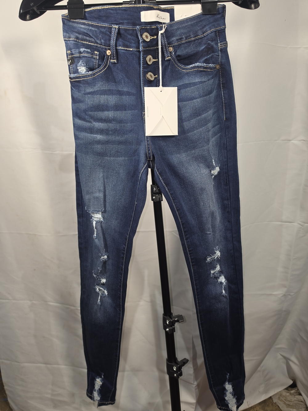 Kancan Los Angeles Distressed Skinny Jeans Size 3/25 Blue Dark Wash NWT Stretch